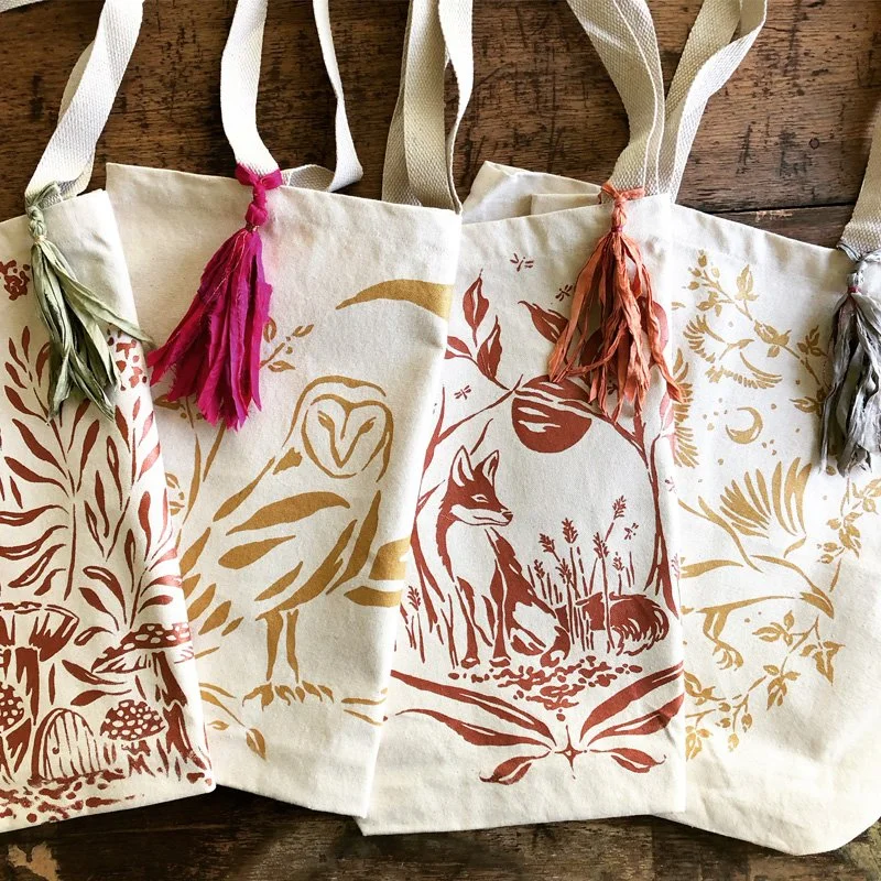 Cotton Canvas totes with silk tassels