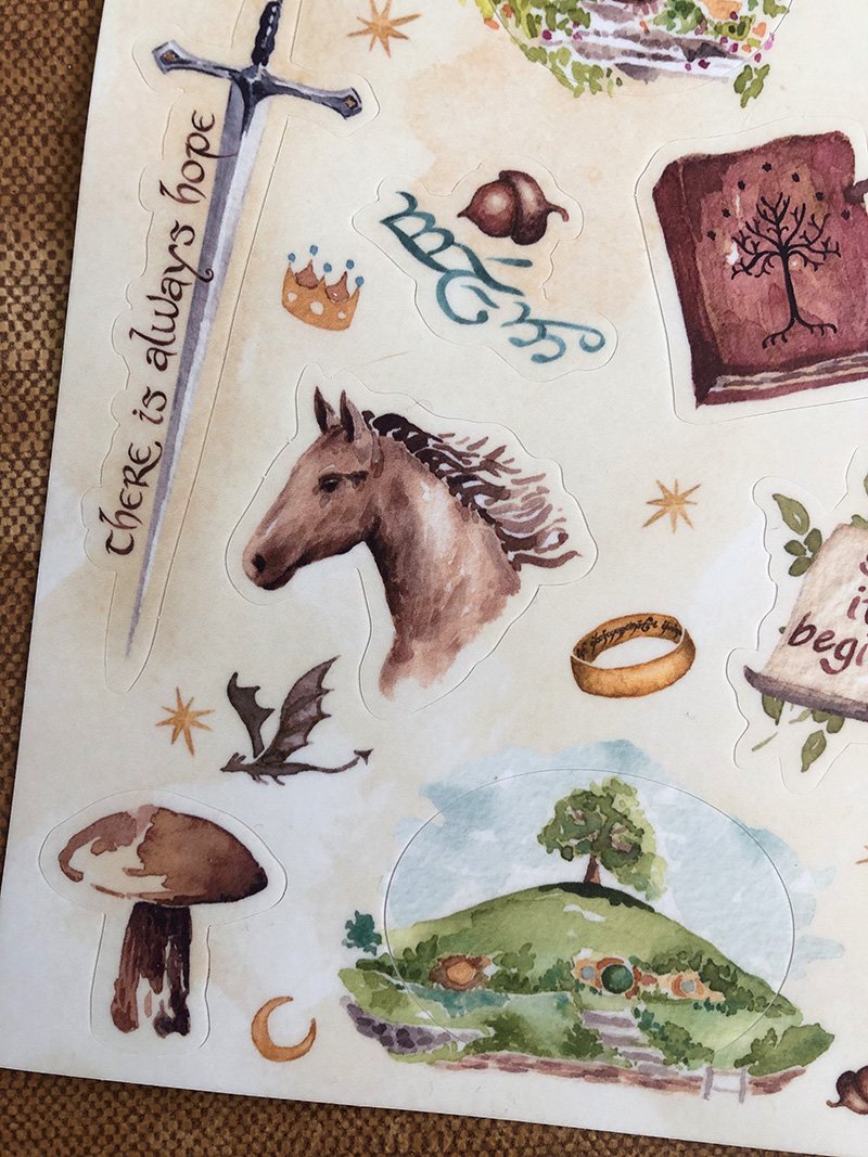 Middle Earth watercolor painting stickers by Talufane
