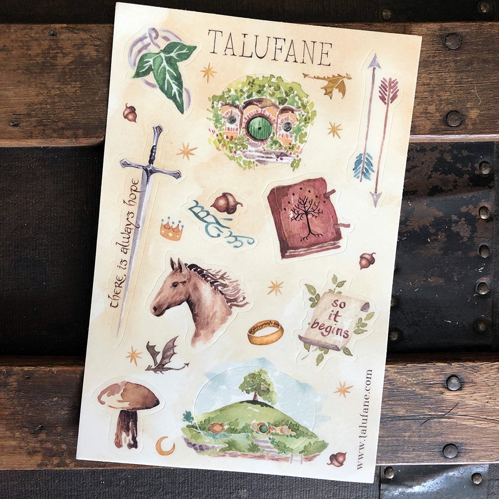 Middle Earth watercolor painting stickers by Talufane