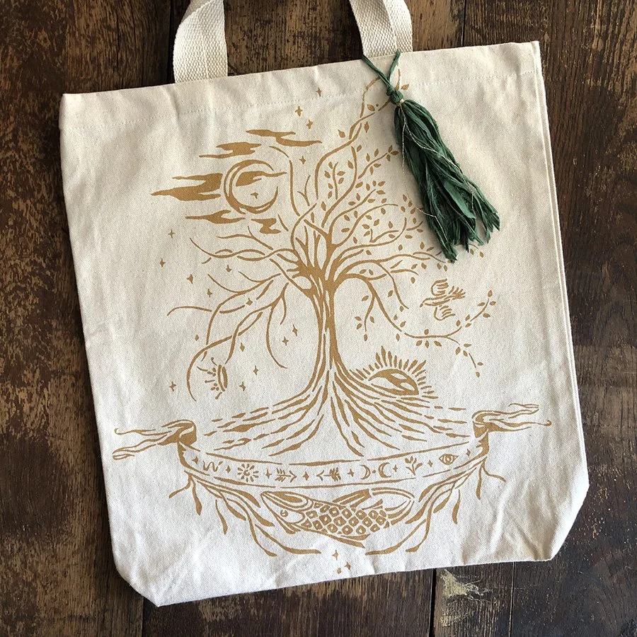 Tree of Life gold print tote by Talufane
