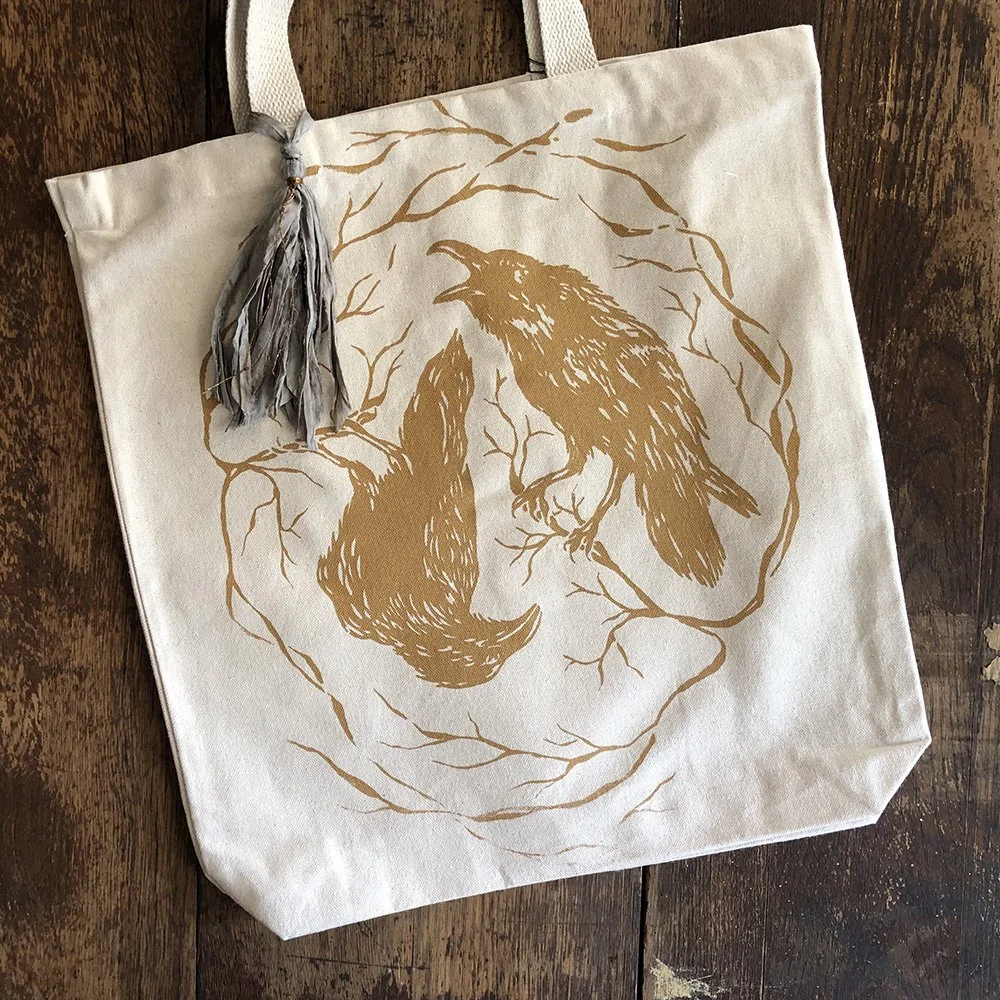 Two Ravens printed tote bag by Talufane