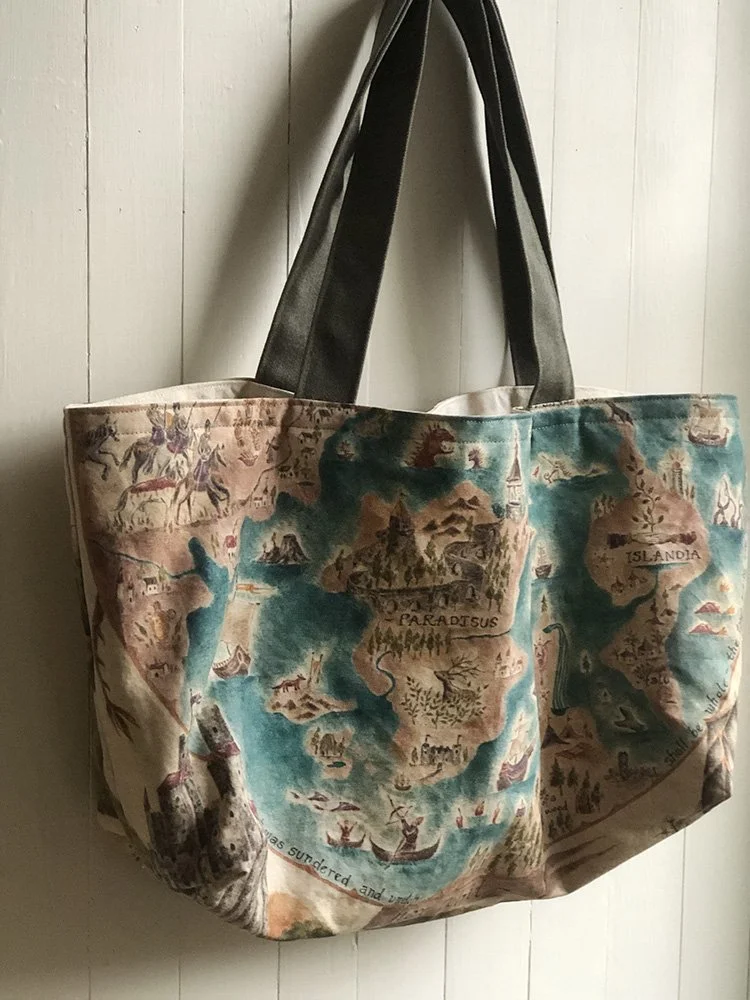 linen canvas medieval map handmade bag by Talufane