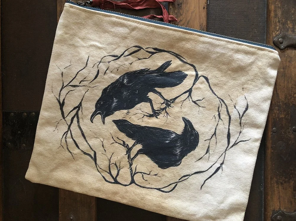 Two Ravens zip pouch by Talufane