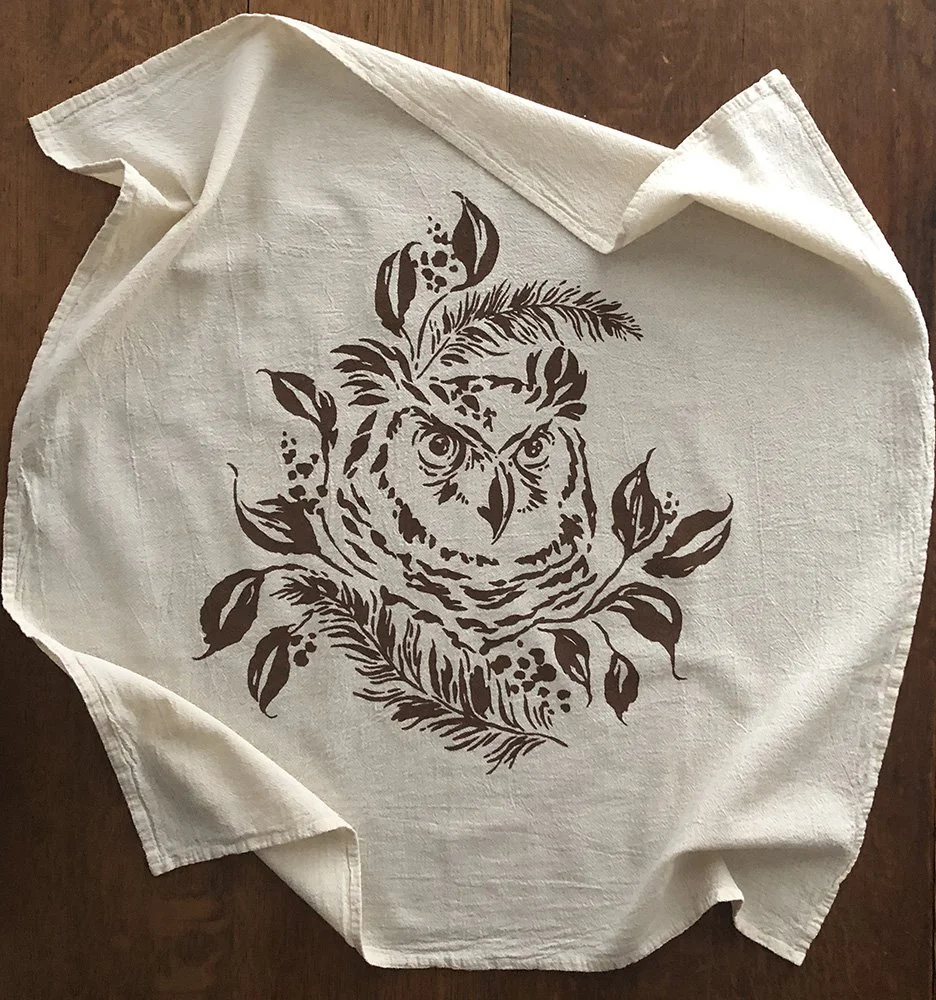 owl print natural cotton towel by Talufane