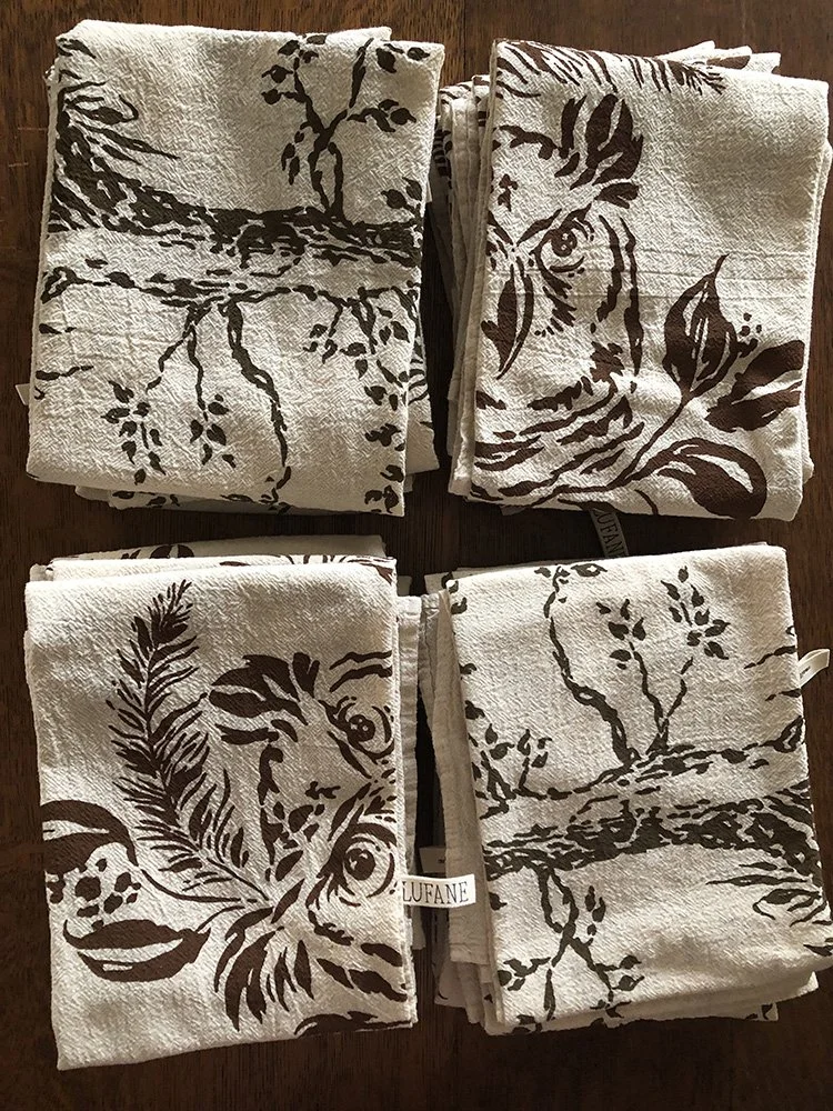 owls and trees printed cotton towels by Talufane