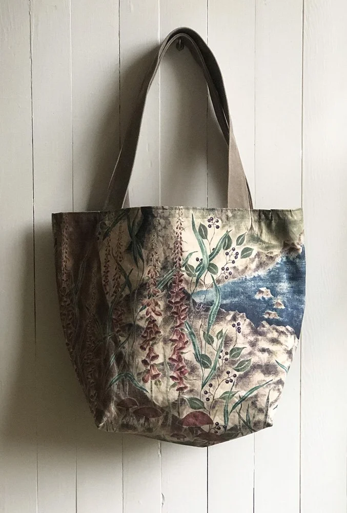 foxgloves and mushrooms linen bag by Talufane