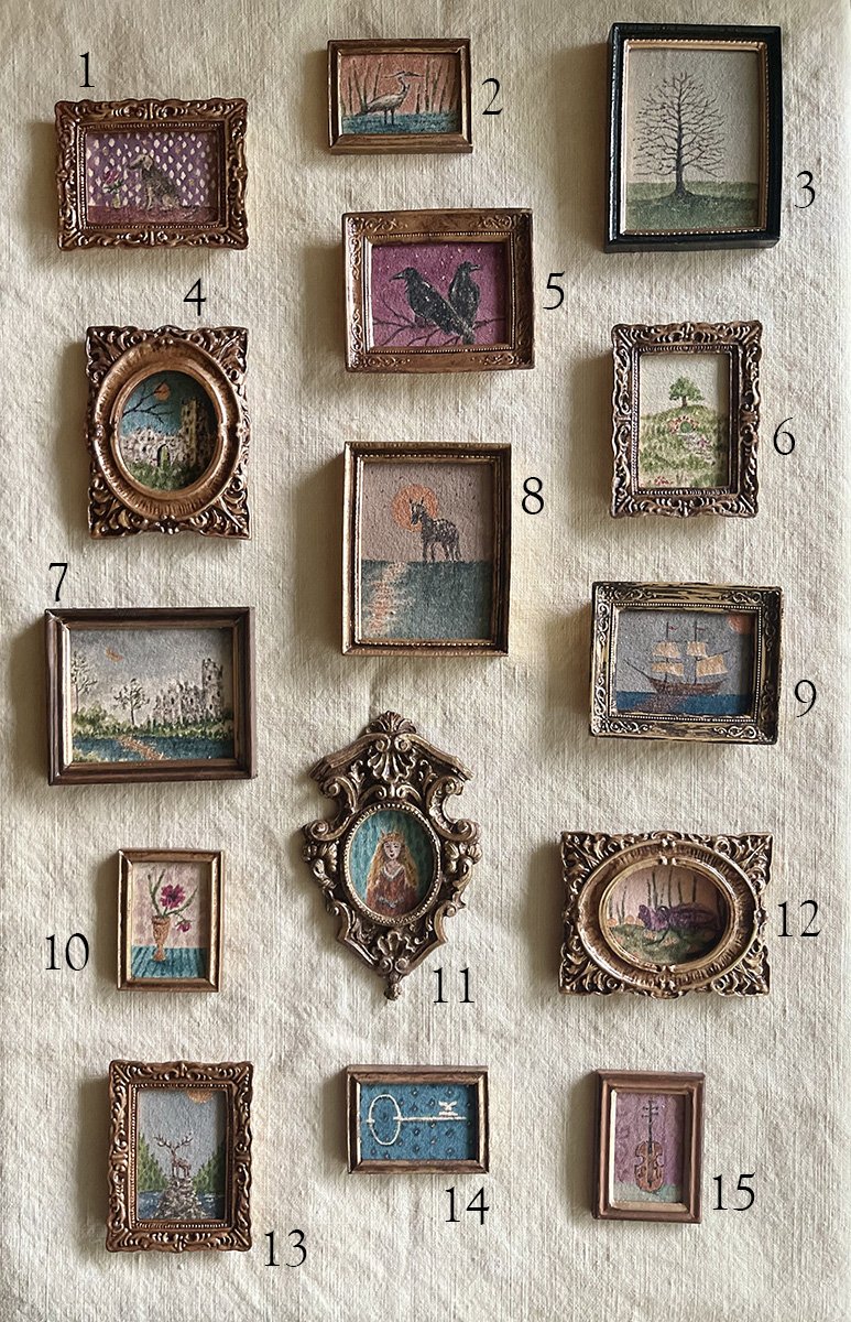 collection of original miniature paintings by Phoebe Stout for Talufane
