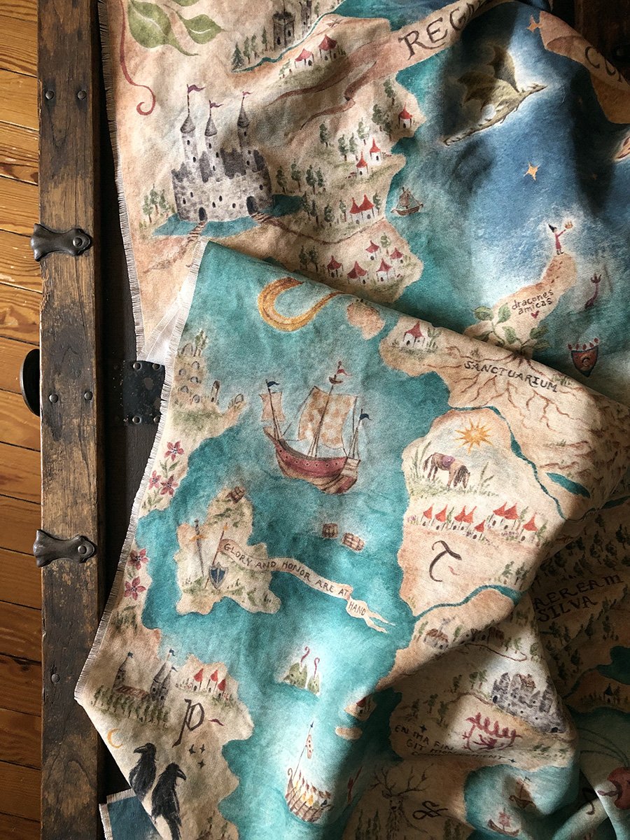 Medieval-Inspired map wall tapestry by Phoebe Stout for Talufane