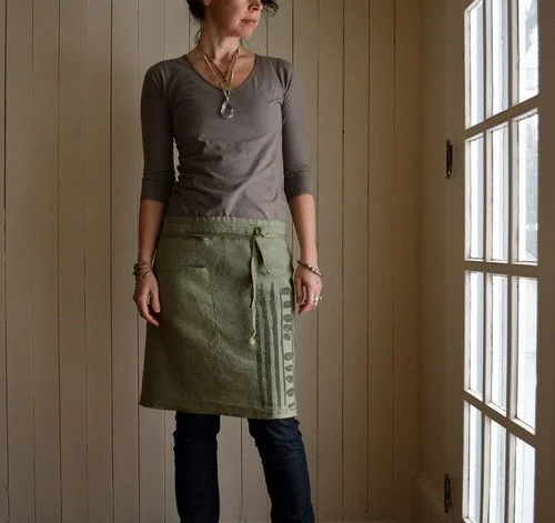 moss green hemp apron handmade by Untold Imprint