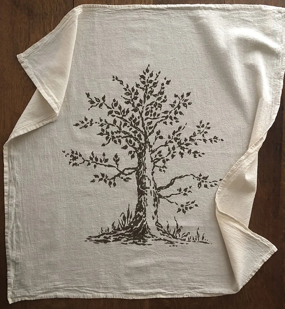 Wise Old Tree cotton towel by Phoebe Stout for Talufane