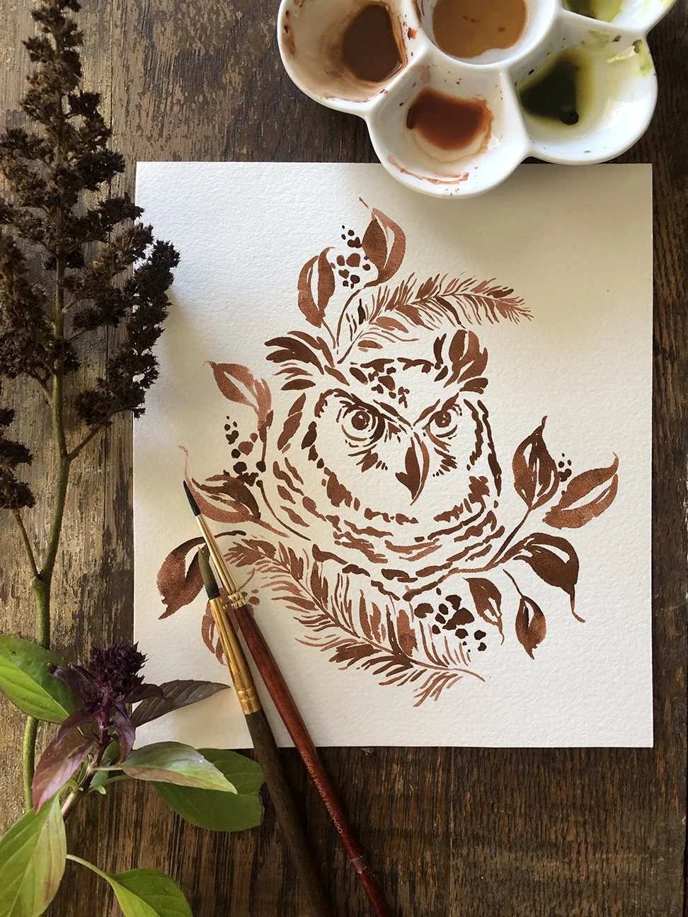 Great Horned Owl watercolor painting by Phoebe Stout for Talufane