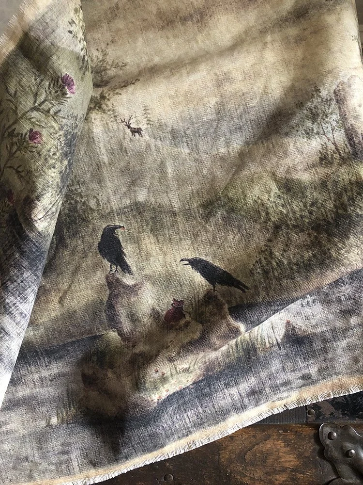 detail of castle ruins landscape painting by Talufane