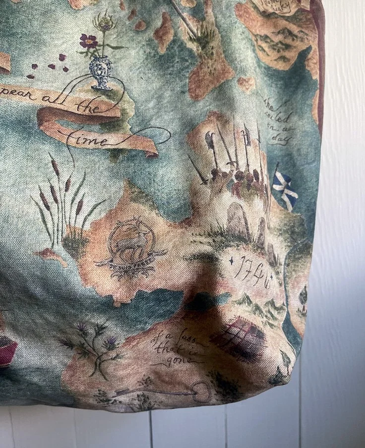 Outlander map linen tapestry bag handmade by Talufane