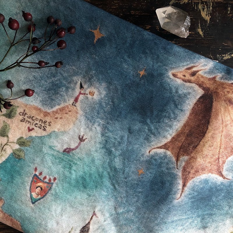 " Dracones Amicas" vignette on map by Phoebe Stout for Talufane