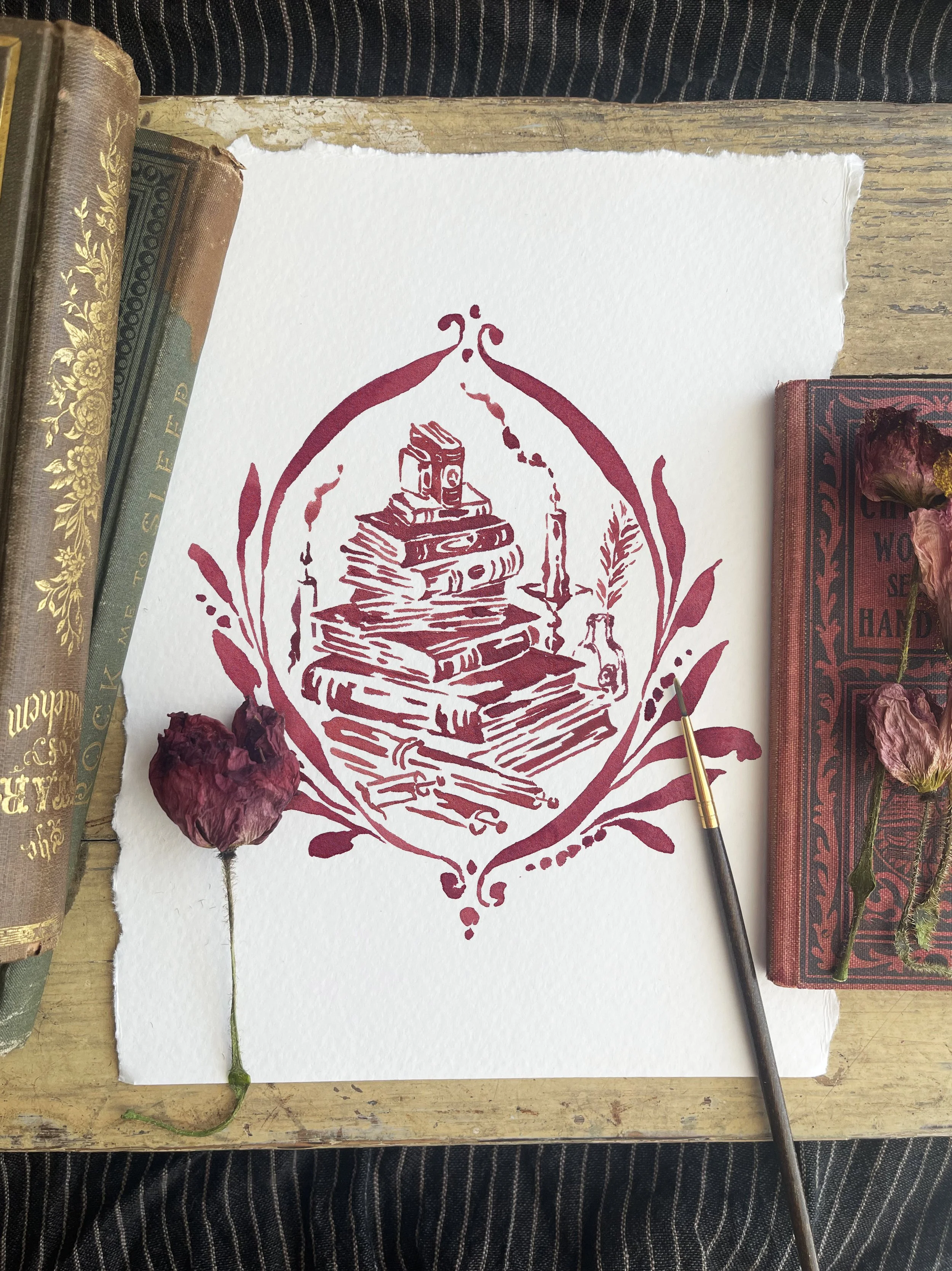 The Library in the Tower watercolor painting by Phoebe Stout for Talufane