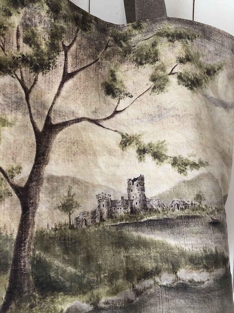 Kelpie and castle linen canvas bag by Talufane