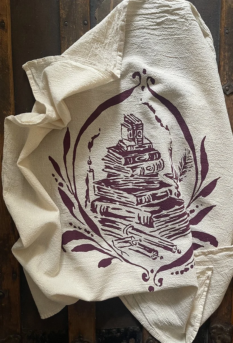 The Library in the Tower hand printed cotton towel by Talufane