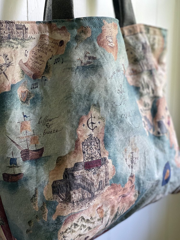 detail of Outlander-inspired map bag handmade by Talufane