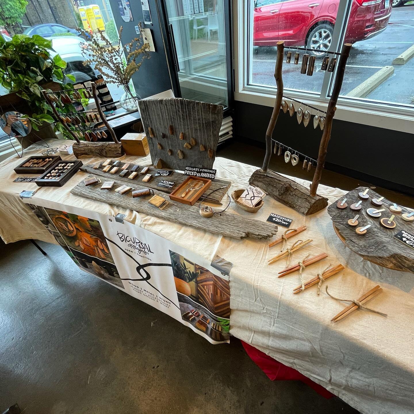 We owe a big thanks to @cityoga for having us set up our jewelry and accessories yesterday to celebrate 20 years 🎉 and @forkandfunctioncafe for housing us due to rain. They have a lovely space and delicious treats. It is always wonderful to meet new