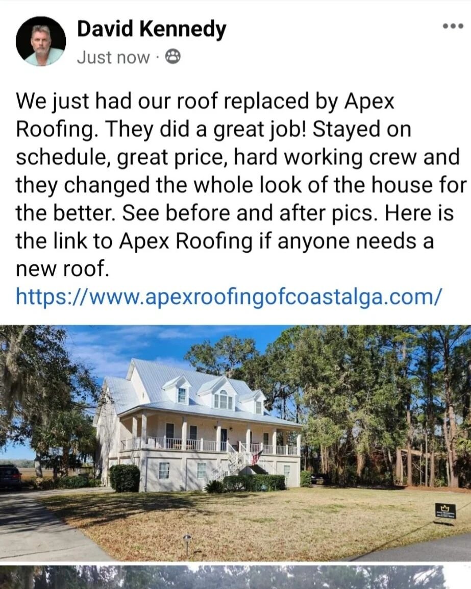 Our customers are our best advocates! This metal reroof really brings out the southern coastal charm of this beautiful home. Swipe for the before and after. Thank you for the post! It brightened our day. #Roofing #metalroof #shingles @apexroofingofga
