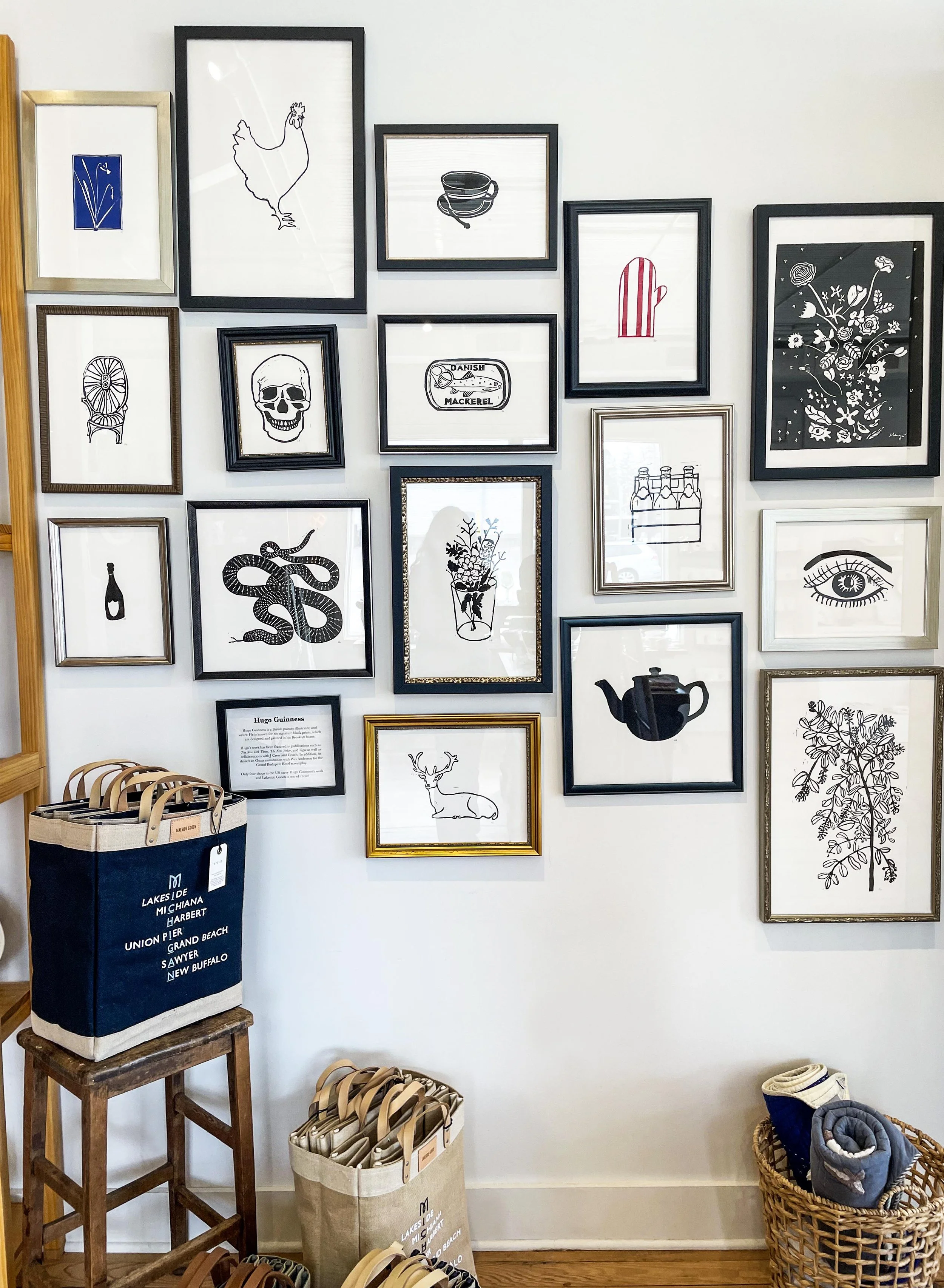 Curated prints by Hugo Guinness, defined by bold shapes, subtle humor, and a distinctly handcrafted feel.