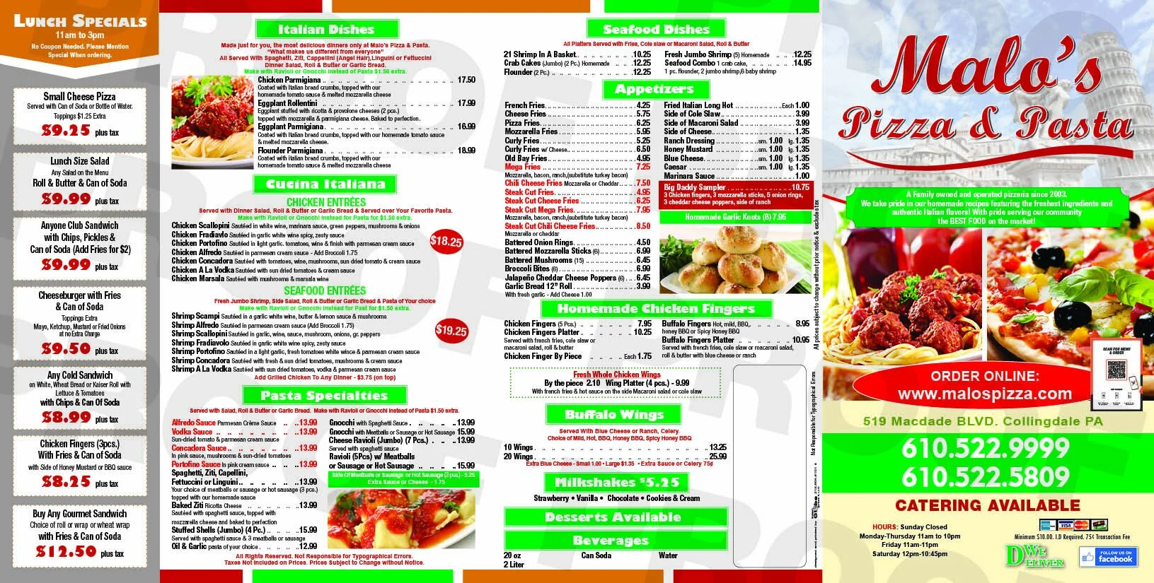 Menu — Malo's Pizza & Pasta