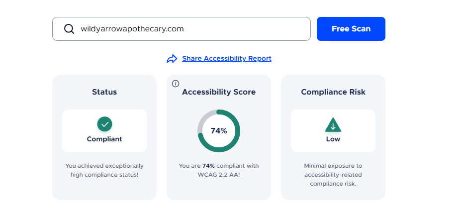Graphic showing ADA compliant per userway.org online checking tool.