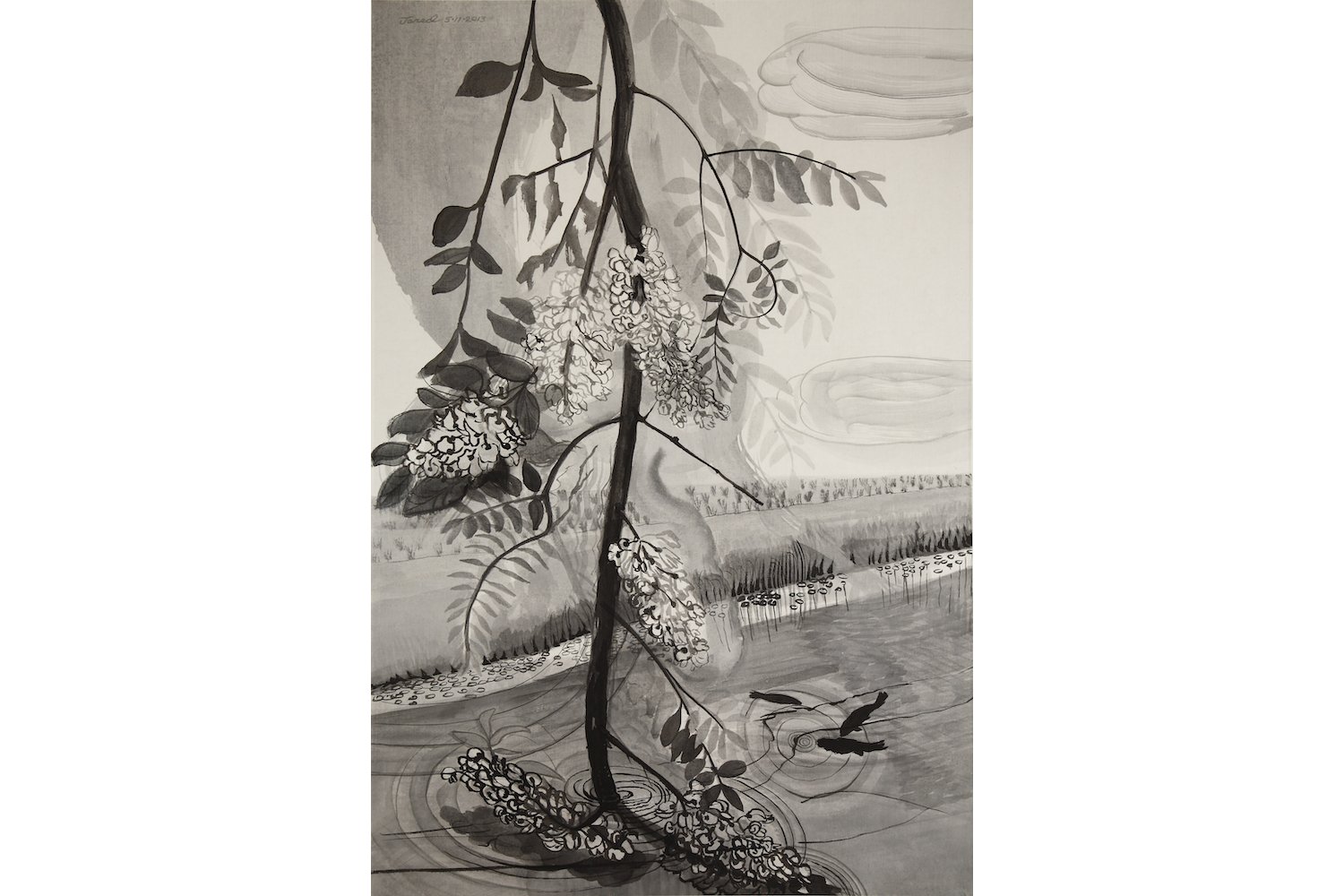 Jared FitzGerald, Willows by the River, 2013, Ink on Silk, 35 7/8 x 23 1/2 inches, 91 x 60 cm