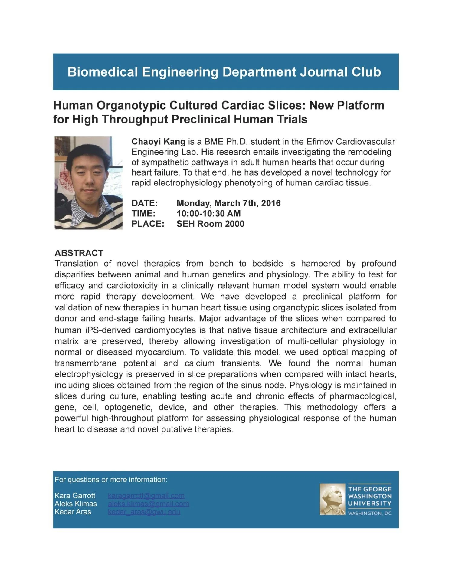 BME Journal Club Meeting - 3/7/2016 @ 10AM - SEH Room 2000