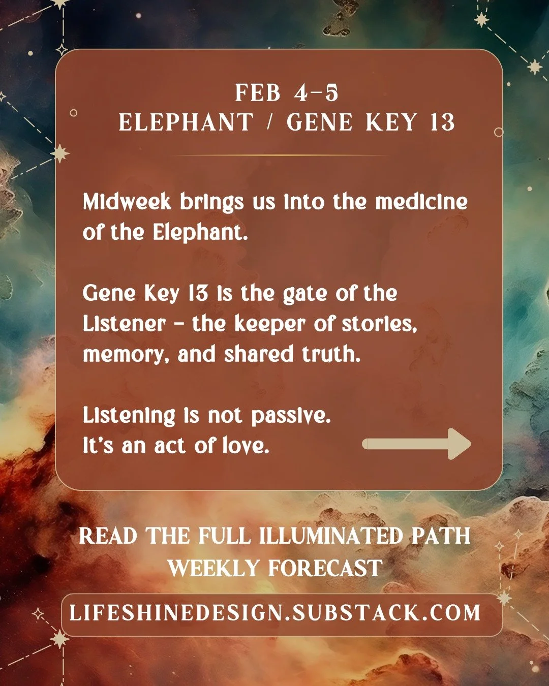 Embrace the elephant energy. 

🐘  More on this week&rsquo;s energies in the forecast (link in bio).