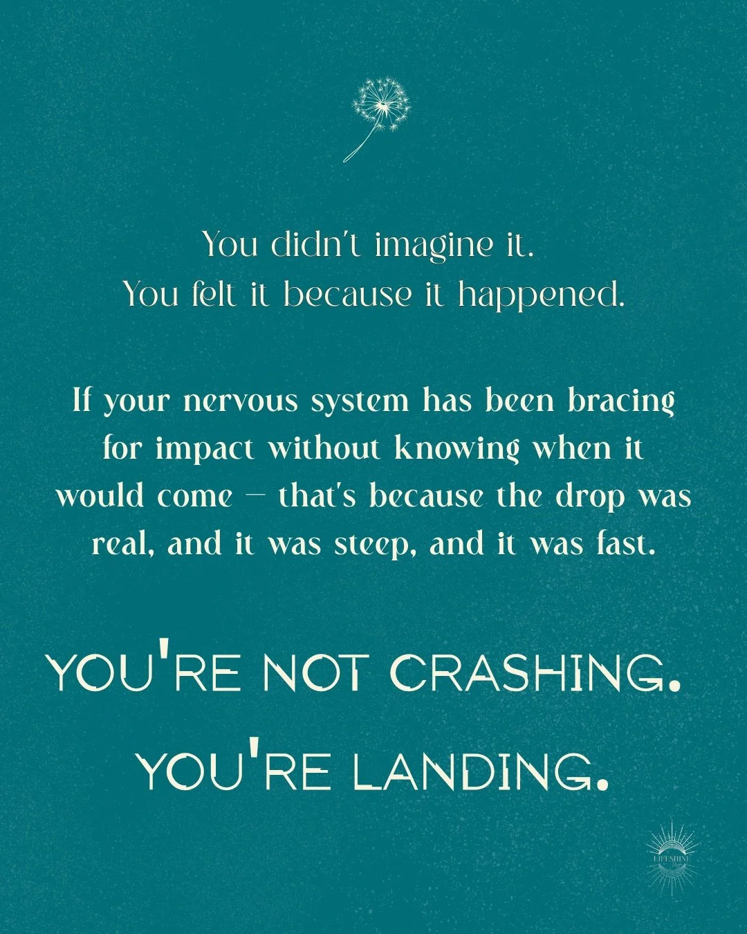 Something shifted this week and a lot of us felt it in our bodies before we had words for it.

The free fall that has been building since March &mdash; the weightlessness, the bracing, the not knowing when the ground would come &mdash; that's not the