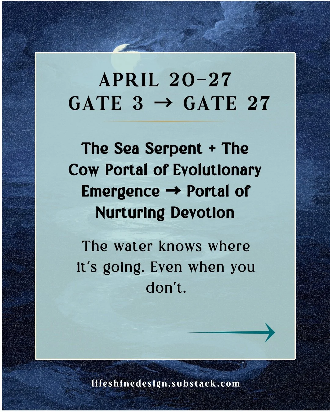 We are in Gate 3 &mdash; the Sea Serpent &mdash; moving through dark, primal water without a clear view of what lies ahead. And underneath us, holding the ground, is the Eagle. Devoted. Unwavering. Guarding what is sacred while the serpent trusts the