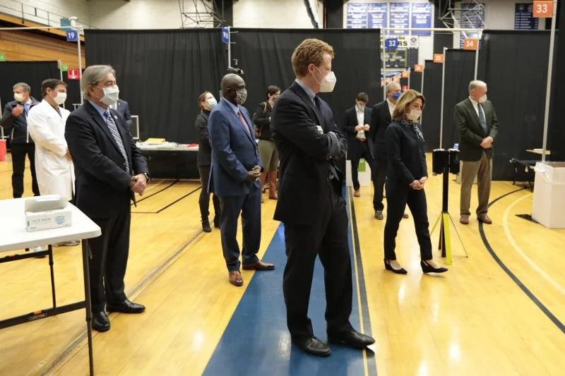 Government officials tour UMass Dartmouth field hospital