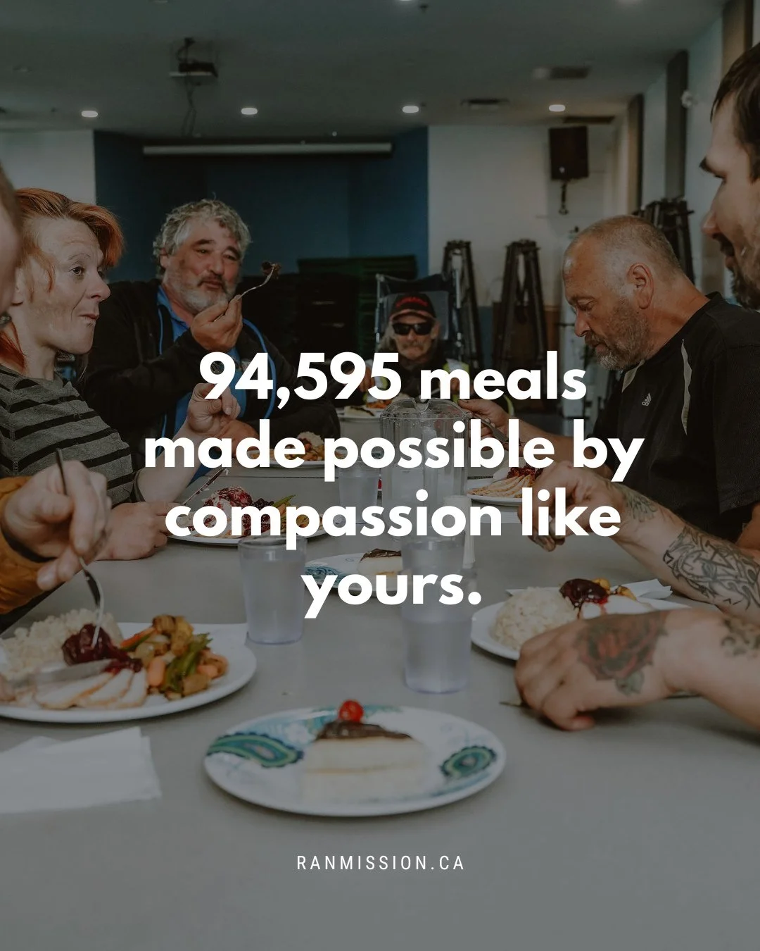 Last year, you helped serve 94,595 meals to neighbours in need. 🧡⁠
⁠
Each plate represents more than food. It&rsquo;s comfort, dignity, and connection. 🍲✨⁠
⁠
This Christmas, our dining hall will be full again and you can help make sure every person
