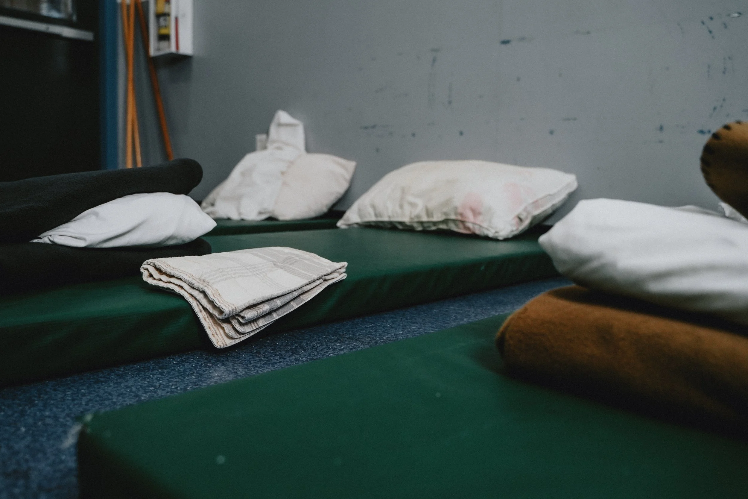 overnight mats at a homeless shelter