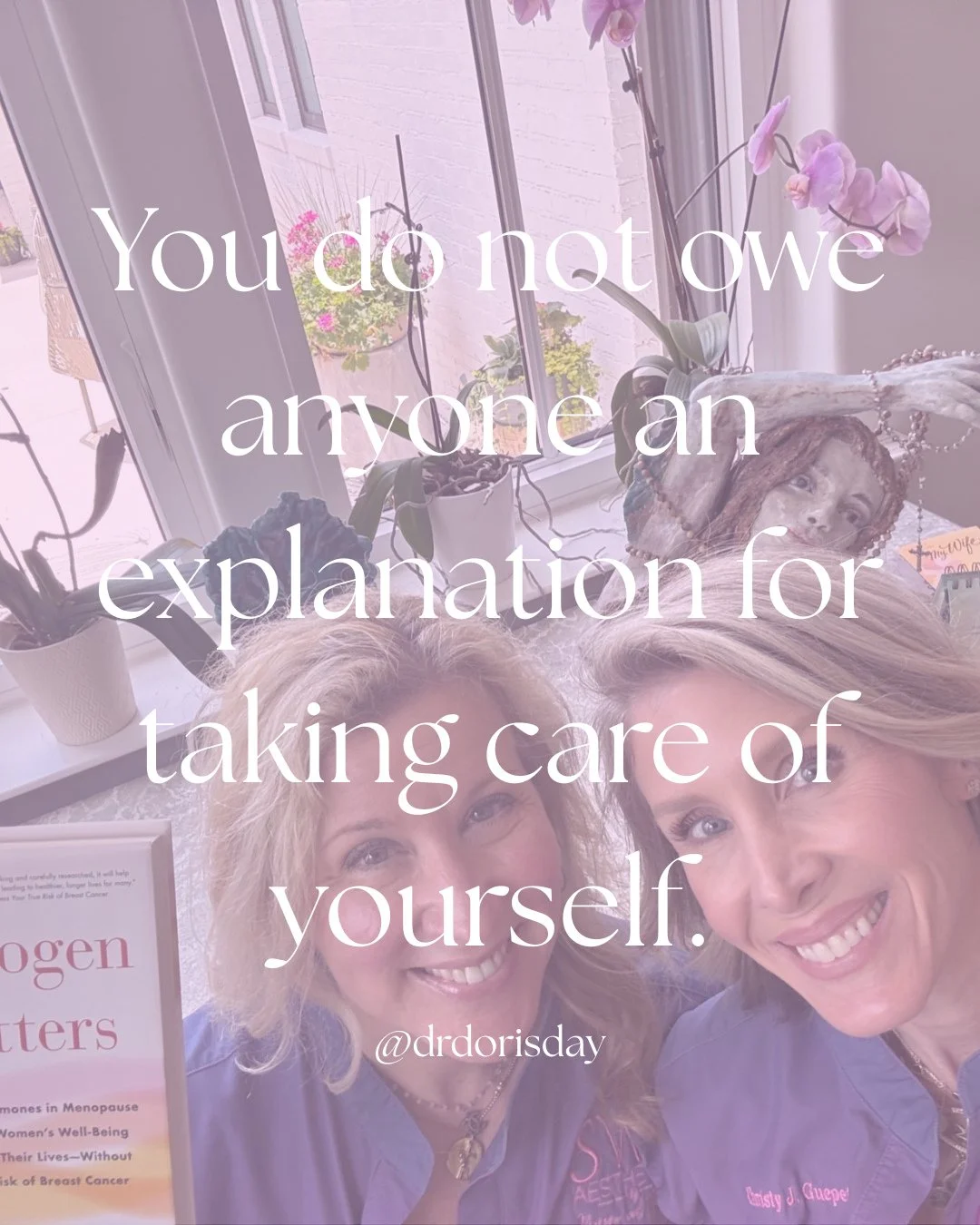 Menopause and Longevity Dermatologist @drdorisday preaches this to her patients and we couldn't agree more. ⁠
⁠
You have spent years taking care of others so do not feel that you owe anyone an explanation for taking care of yourself. You deserve it.
