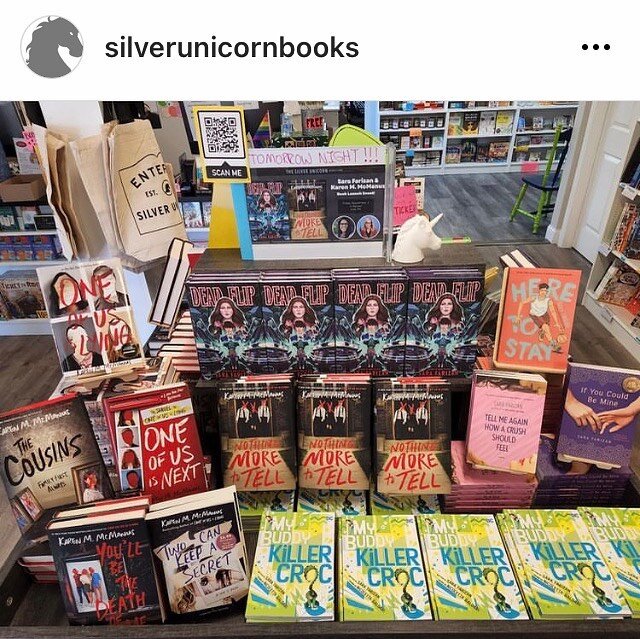 The @silverunicornbooks is ready to party with me and @writerkmc tomorrow! Are you??? Come to one of the greatest bookstores around tomorrow at 6! It&rsquo;ll be a lot of fun, I promise 🦄 

#deadflip #nothingmoretotell #indiebookstore #bookevent