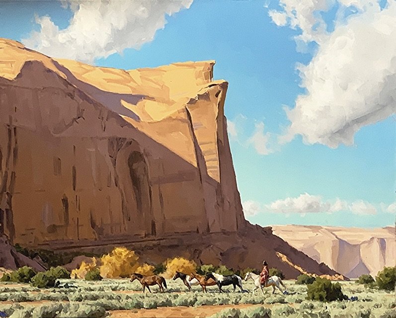 New work from Jimmy Dyer | Navajo Horses | 24x36 | oil⁠
⁠
#santafetrailsfineart #fineart #artforsale #artcollector #southwestart #nativepainting #artistsoninstagram #artforyourwalls #homedecor #art #creative #artoftheday