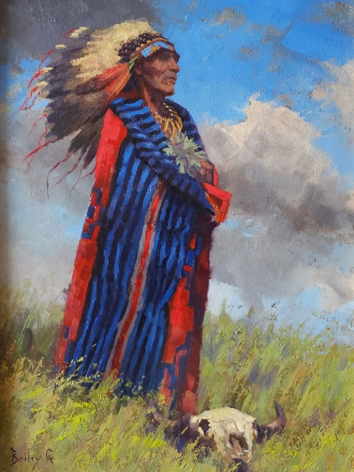 We have new work by Brandon Bailey | He Talks to the Buffalo | 16 x 12 | oil⁠
⁠
#fineart #santafe #santafeartgallery #westernart