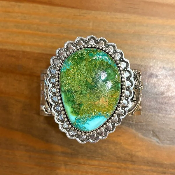SOLD - #26 Mojavi Green Turquoise and Sterling Silver Cuff