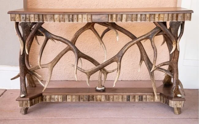 Rectangle Hall Table - Walnut Wood & Antlers