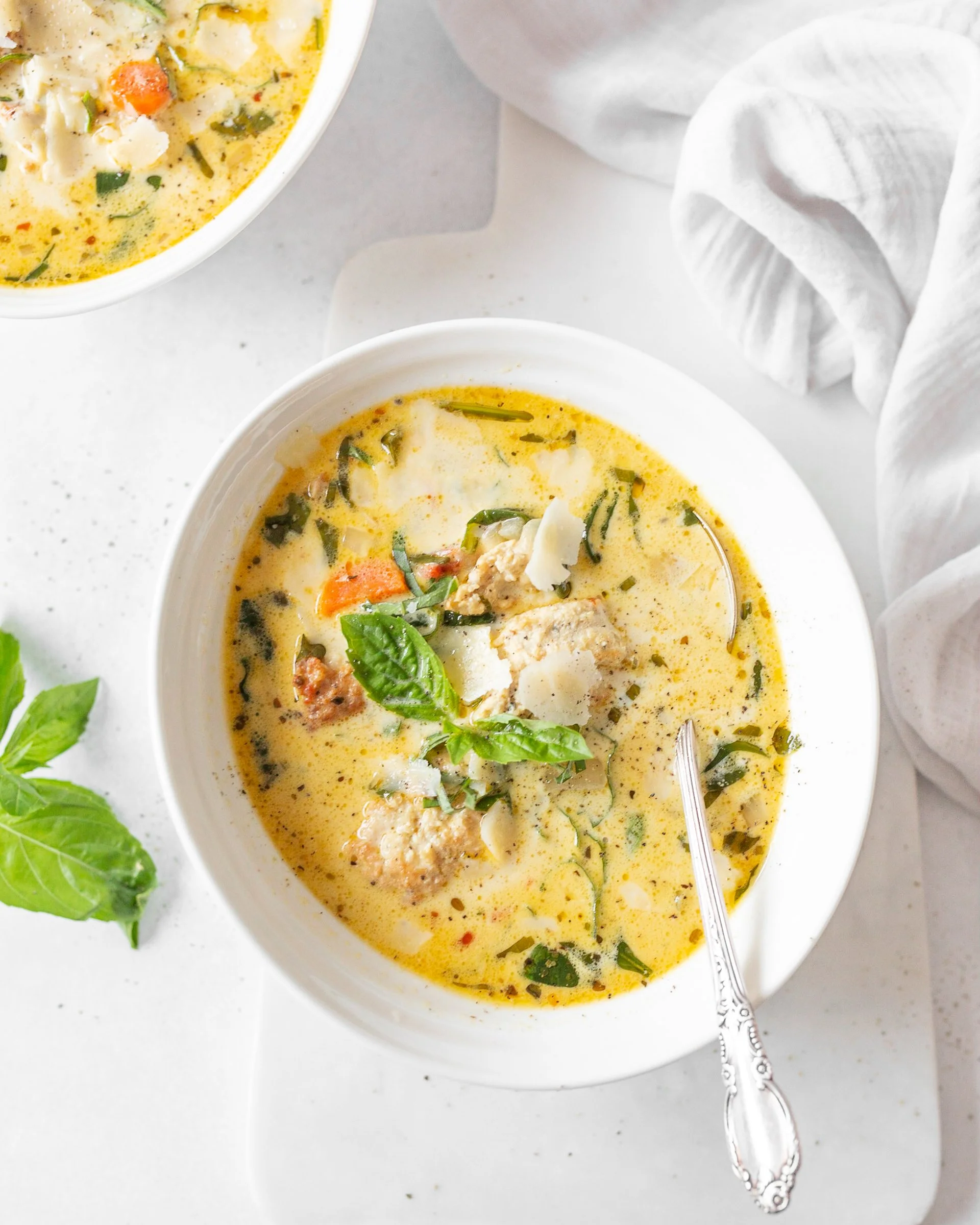 Creamy Tuscan Chicken Meatball Soup — Strawberry Cream Kitchen