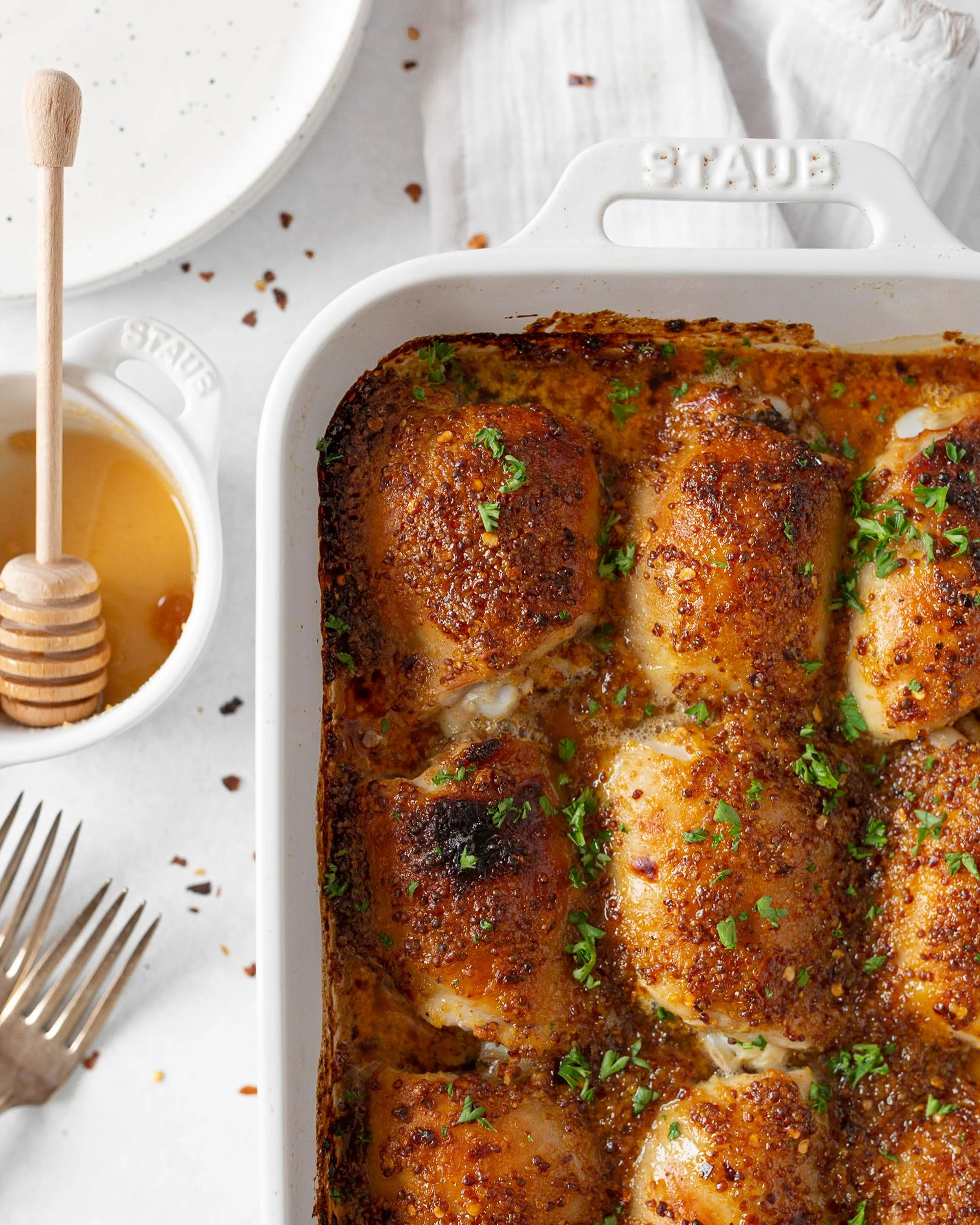 Spicy Baked Honey Mustard Chicken Thighs — Strawberry Cream Kitchen