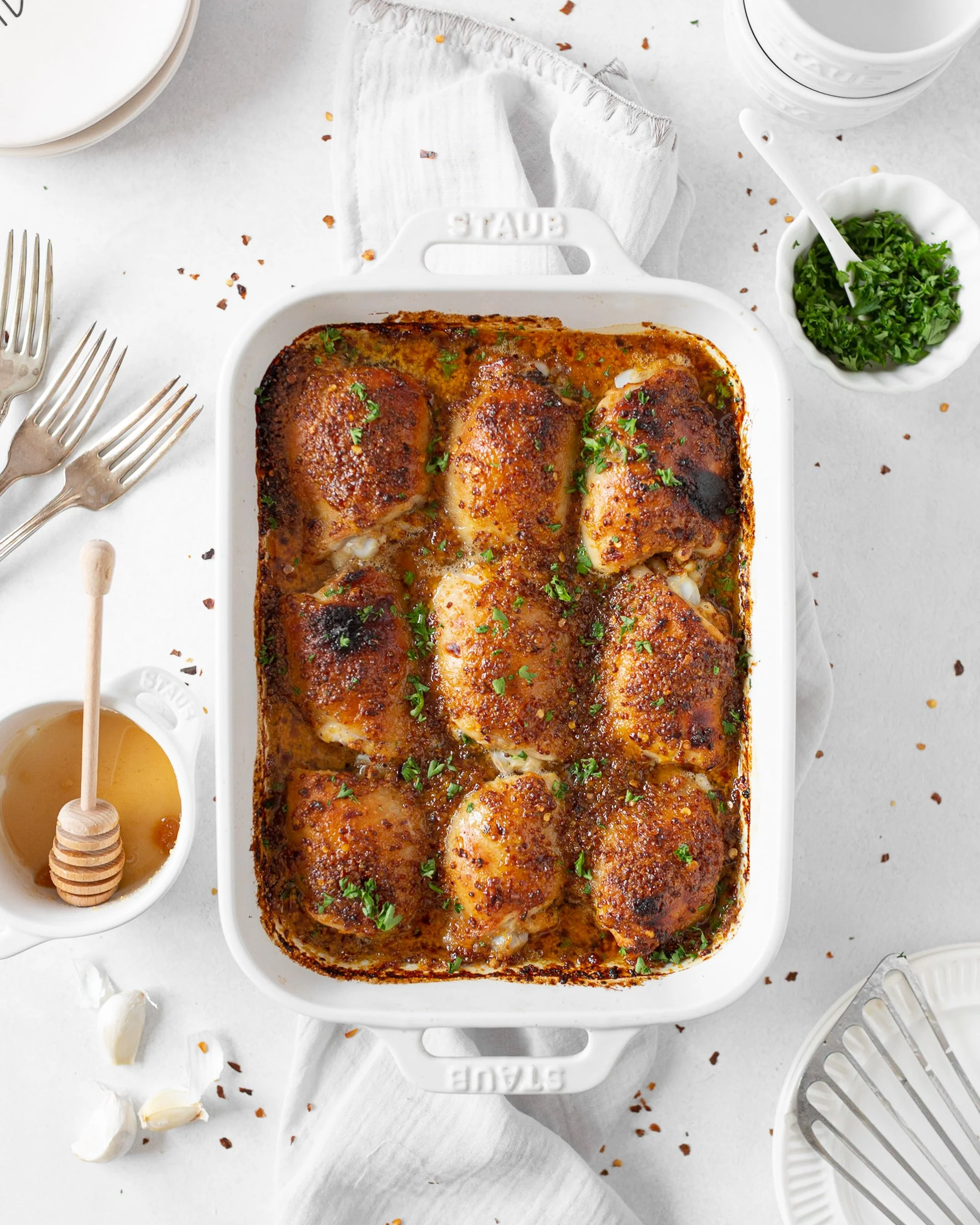 Spicy Baked Honey Mustard Chicken Thighs — Strawberry Cream Kitchen