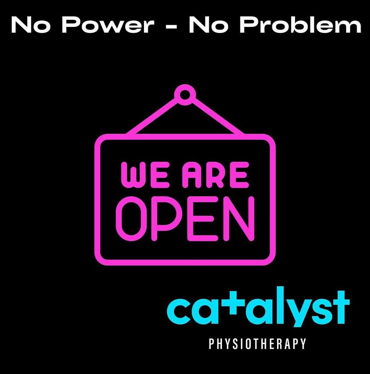 We have no power and our phones are down but we are still seeing clients. Please email if you would like to contact us admin@catalystphysio.ca