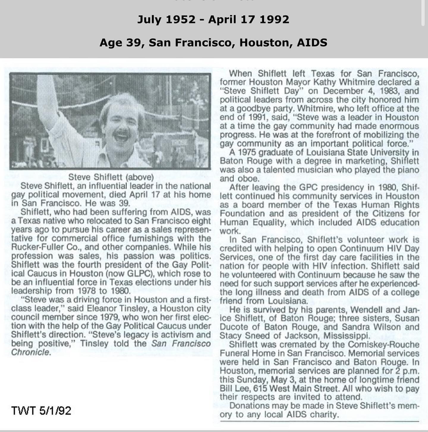 As we start #PrideMonth 2022, I want to give a shoutout to my uncle, Steven Shiflett, who passed away 30 years ago and our family who still speaks of him regularly. 

While the few things I knew of Uncle Steven from his time with us were the fast tri