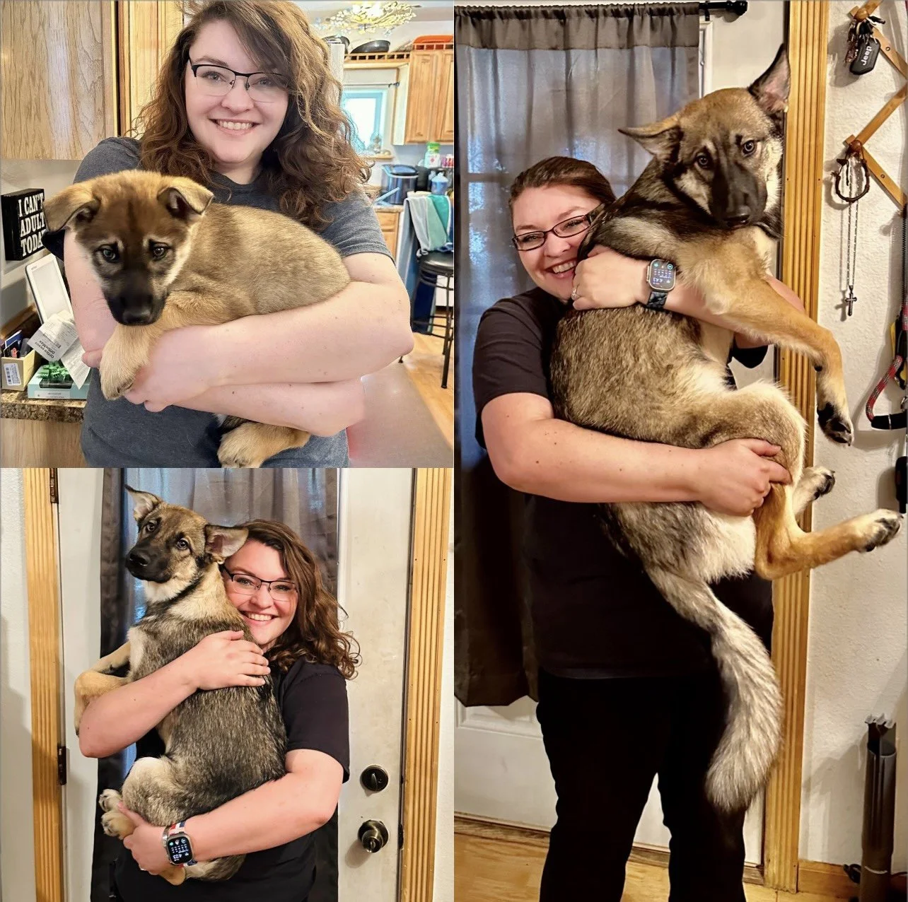 Top Left: 10 weeks, Bottom Left: 4 months, Right: 6 months