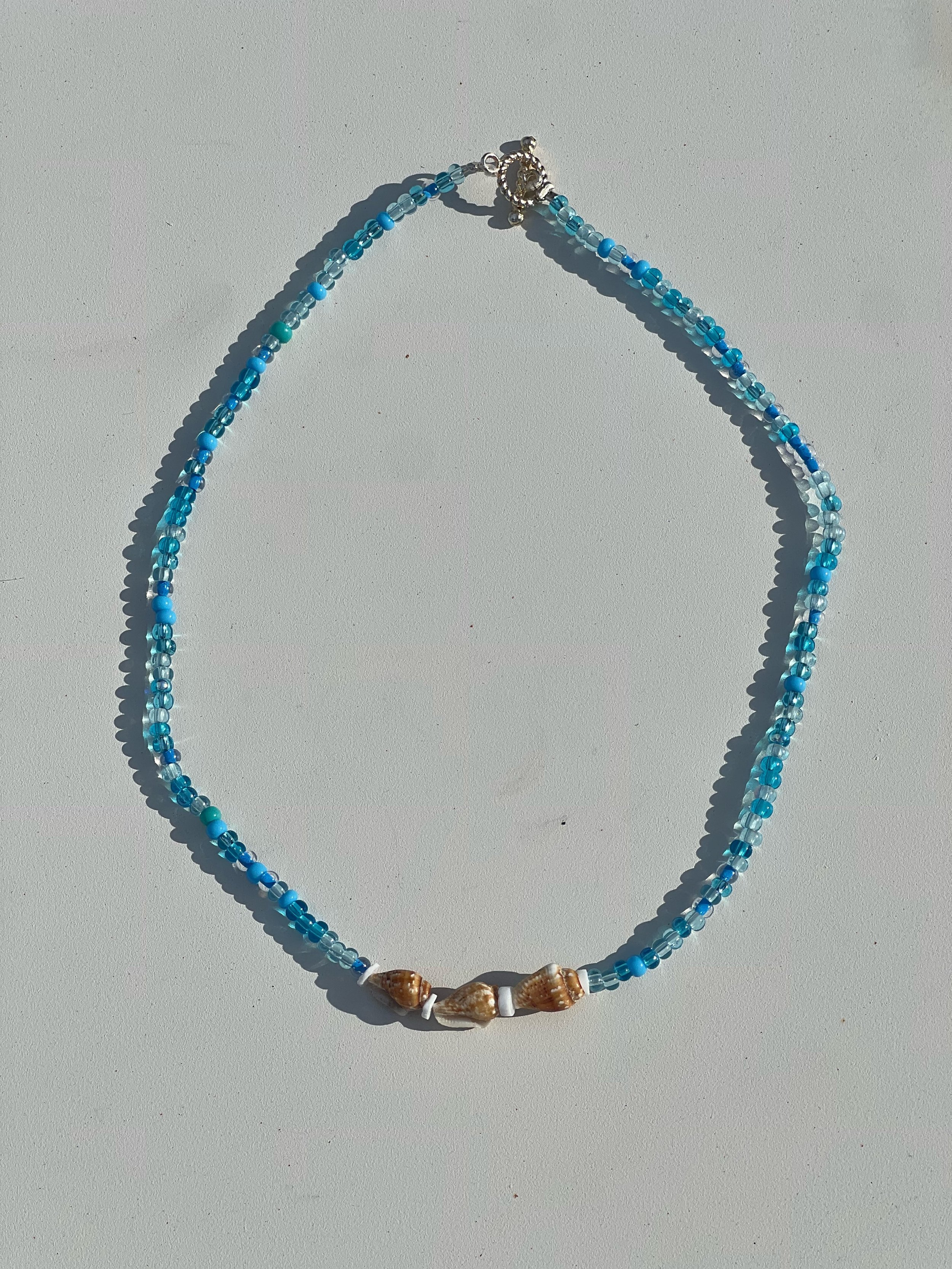 Blue Beaded Necklace With Seashells