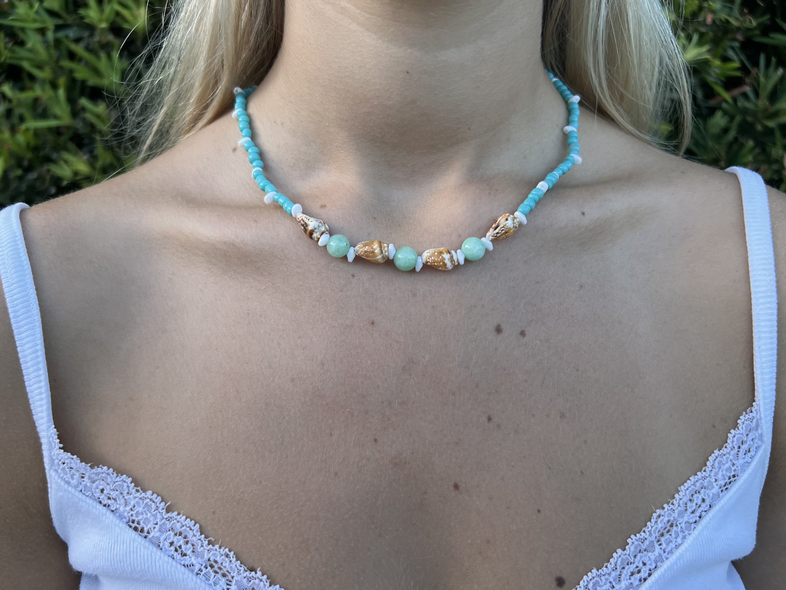Turquoise Beaded Necklace with Seashells