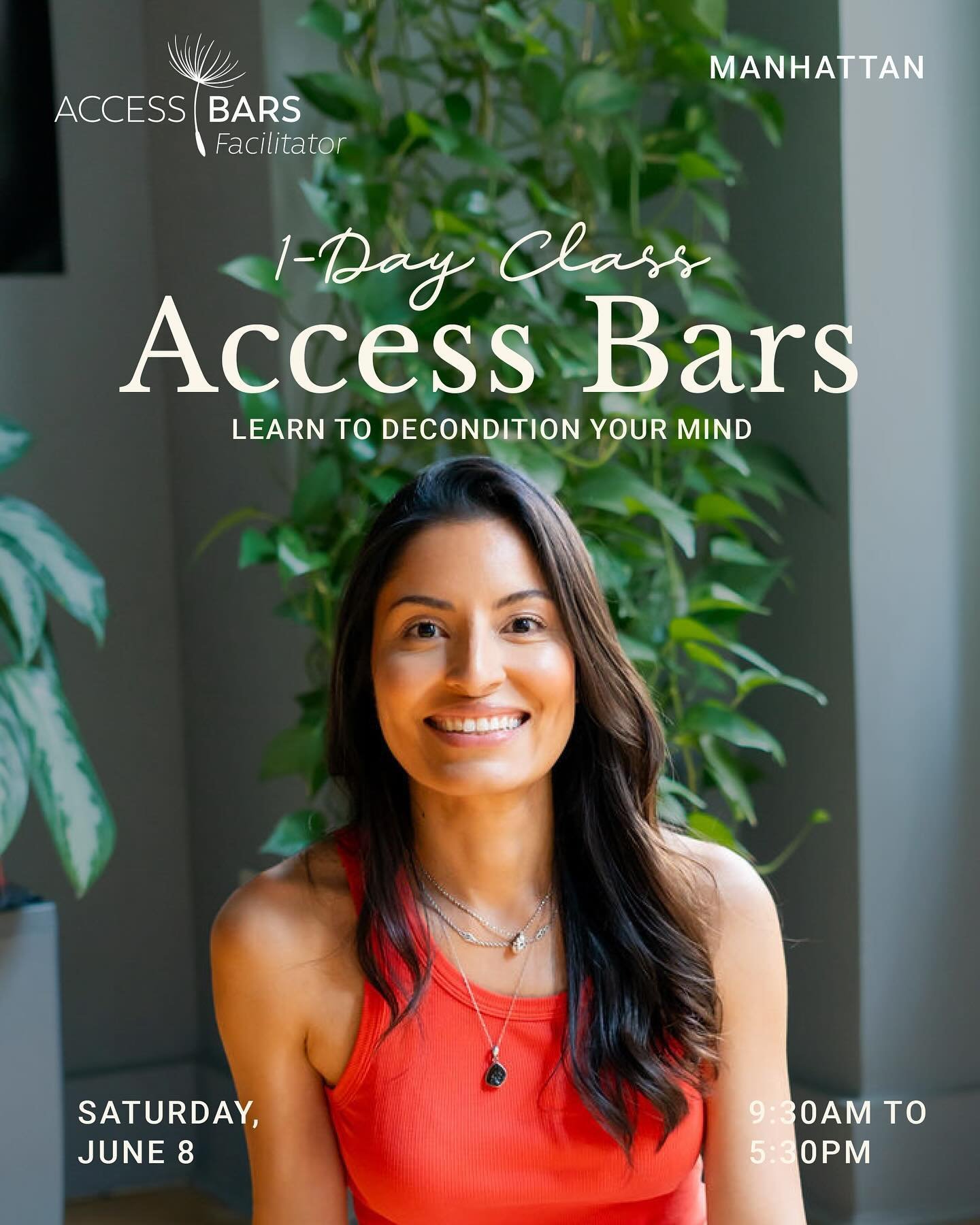 My work focuses on helping individuals decondition their mind so they can feel empowered, joyful and stimulated to reach their higher potential.

During this one-day class I teach the Access Bars technique, the tools to facilitate energy and increase